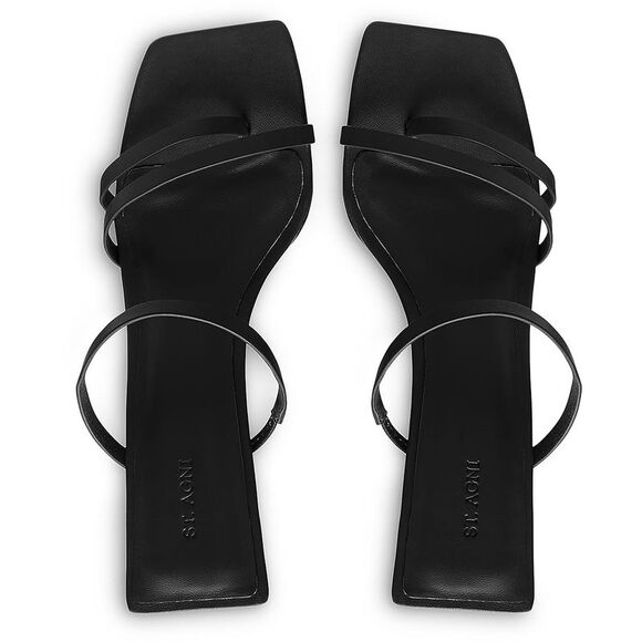 St. Agni Womens Black Leather Ankle Dressy Wedge Heels Shoes NWOB - Picture 2 of 4